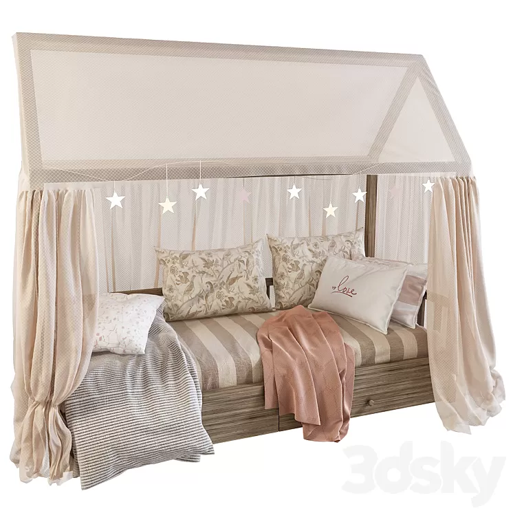 Children's bed with columns 4 3D Model