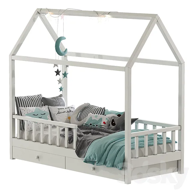 Childrens bed with columns 6 3D Model Childrens bed with columns 6 3D Model