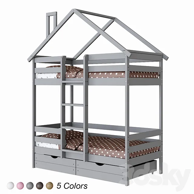 Childrens bunk bed EKO 2 lodge 3D Model Childrens bunk bed EKO 2 lodge 3D Model