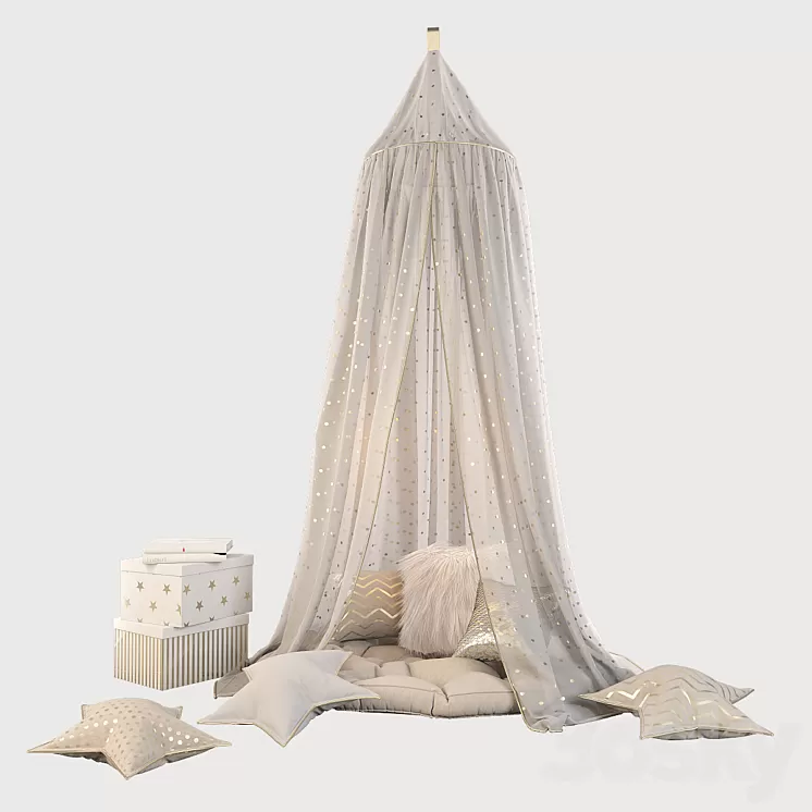 Children's canopy and decor in beige and golden tones 3D Model
