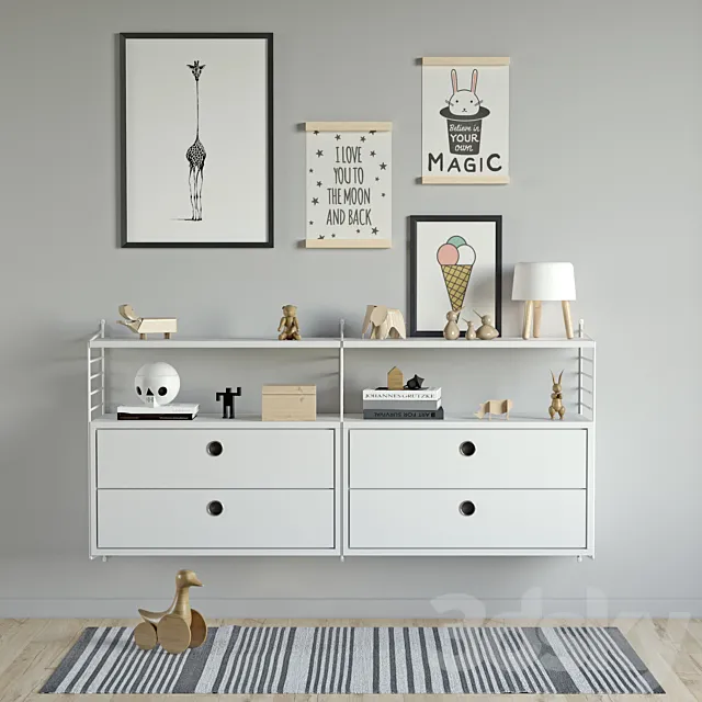 Children’s chest of drawers with toys String System 3D Model