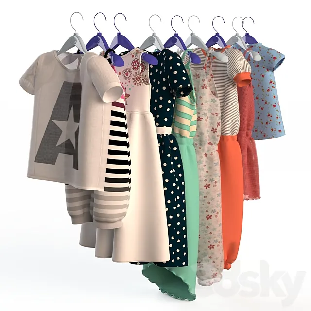 Children’s clothing on hangers 3DModel