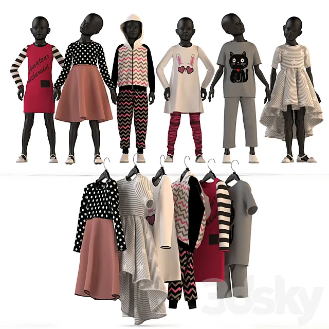 Children’s clothing on mannequins and hangers 2 3D Model