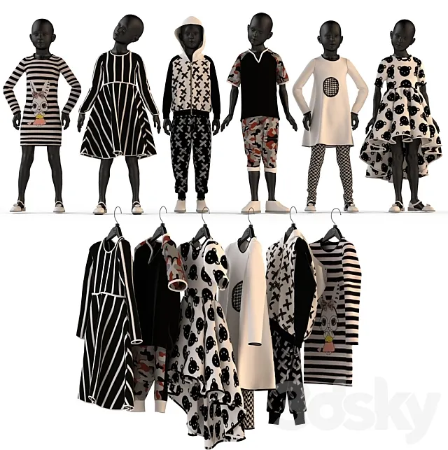 Children’s clothing on mannequins and hangers 3DModel