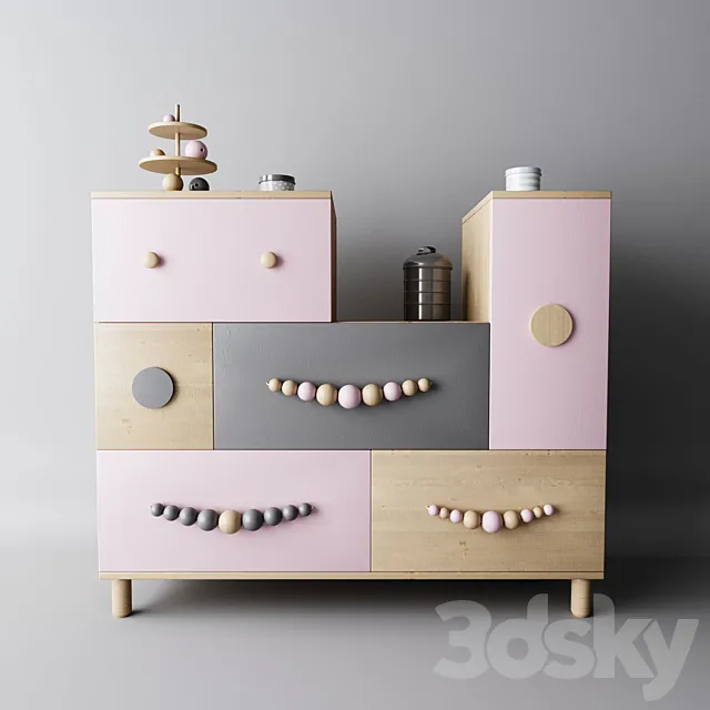 Children’s dresser with color boxes 3D Model
