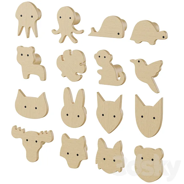 Children’s furniture handles and wall hooks 3D Model