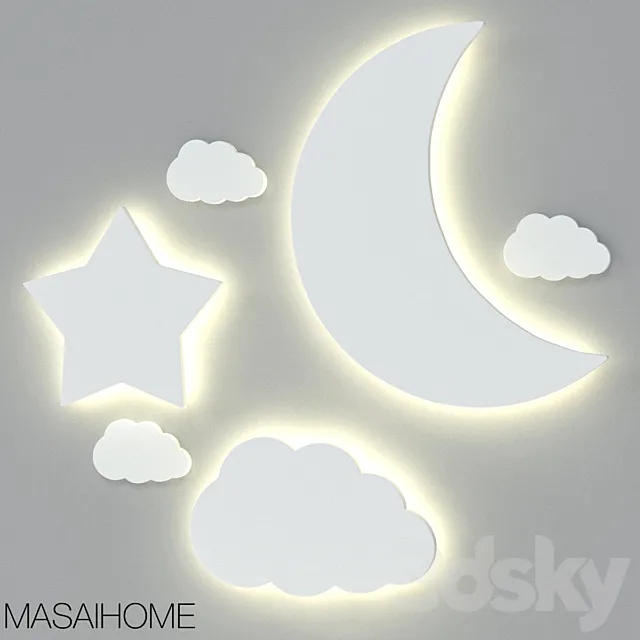 Children’s lamps with front illumination “Moon star and cloud” MASAIHOME 3D Model Children’s lamps with front illumination “Moon star and cloud” MASAIHOME 3D Model