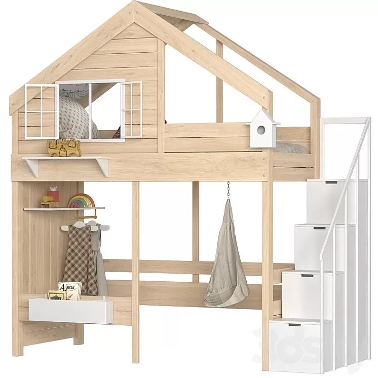Children's loft bed Cozy Nest with a chest of drawers 3D Model Free Download Children's loft bed Cozy Nest with a chest of drawers 3D Model Free Download