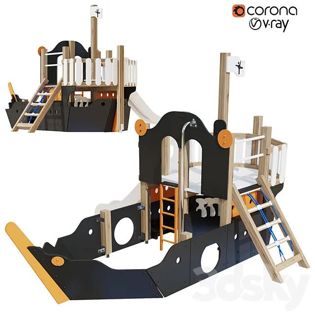 Childrens playground “Pirate ship” color set 3D Model Childrens playground “Pirate ship” color set 3D Model