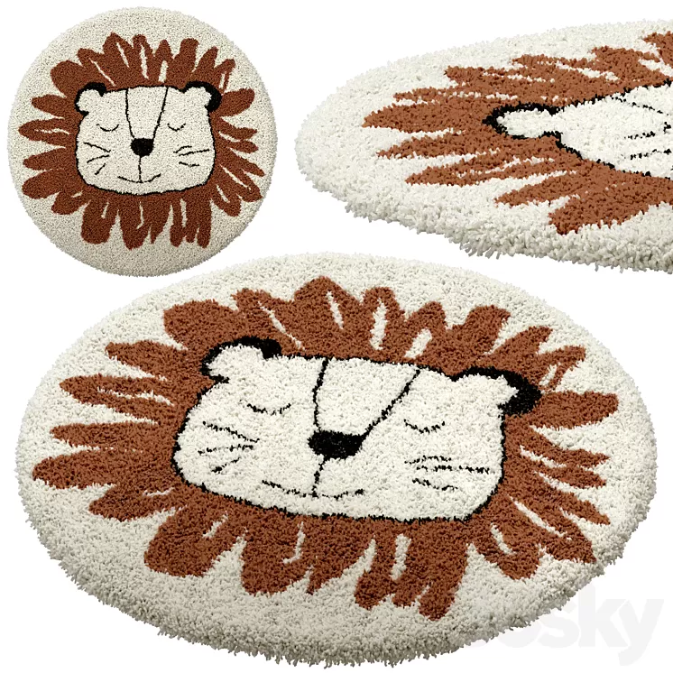 Children's round carpet with the image of a lion Syma 3D Model Free Download