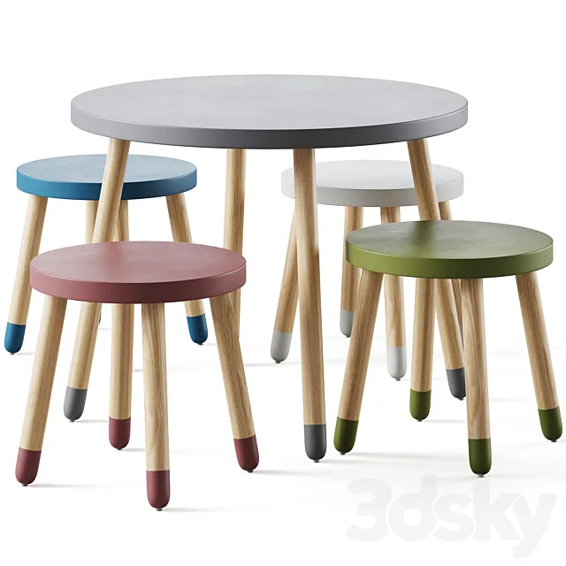 Childrens table and stools by Flexa 3D Model Childrens table and stools by Flexa 3D Model