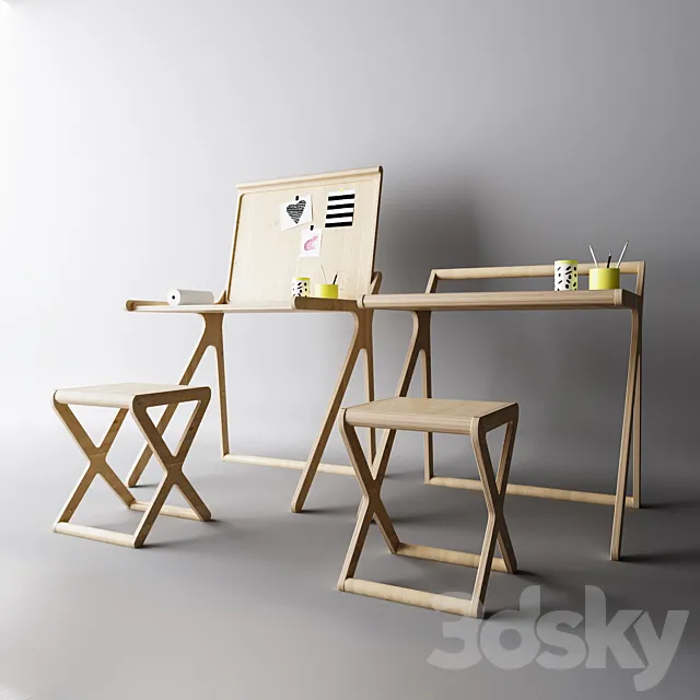 Children’s table with a folding table top 3D Model