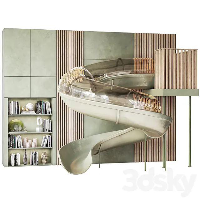 Children’s wall with slide and decor 3D Model
