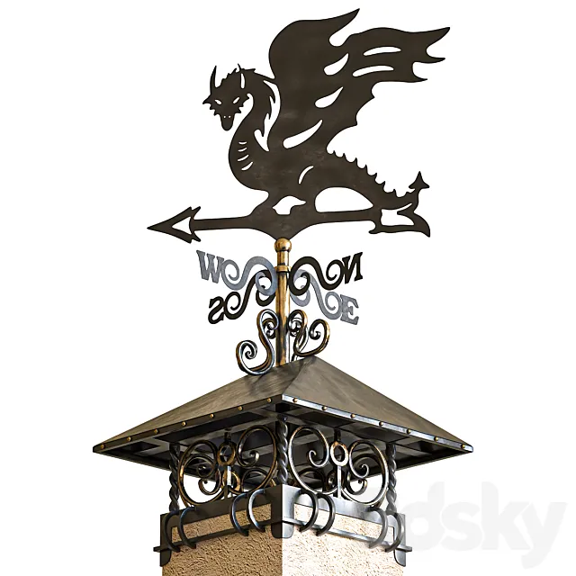 Chimney on a pipe with a weather vane 3D Model