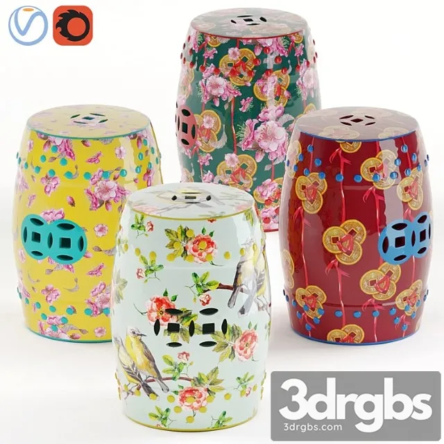 Chinese ceramic chairs 2 3D Model Download