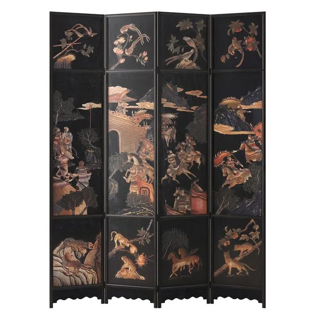 Chinese Four-Panel Lacquered Coromandel Panel Screen 3D Model Chinese Four-Panel Lacquered Coromandel Panel Screen 3D Model