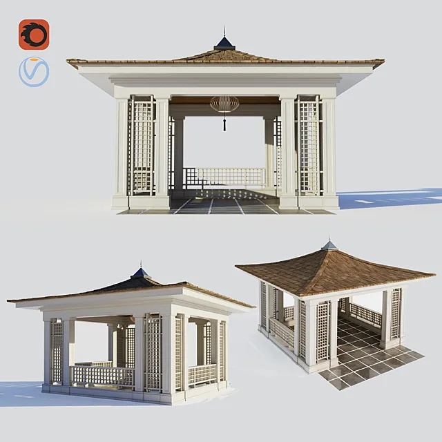 Chinese style wooden gazebo 3D Model