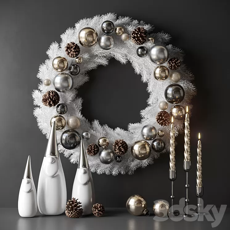 Christmas decor with candles and wreath 3D Model