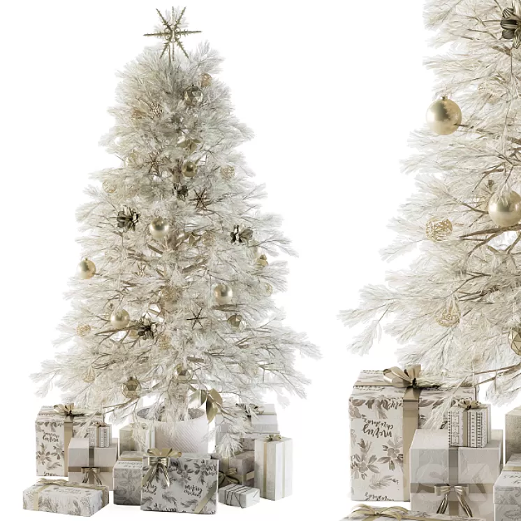 Christmas Decoration 01 – Christmas White Tree with Gift 3D Model Free Download