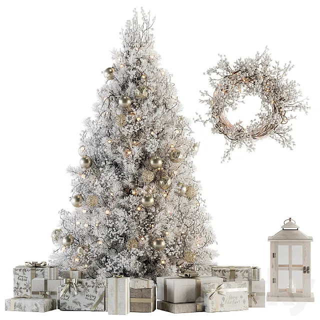 Christmas Decoration 14 – Christmas White and Gold Tree with Gift 3D Model Christmas Decoration 14 – Christmas White and Gold Tree with Gift 3D Model