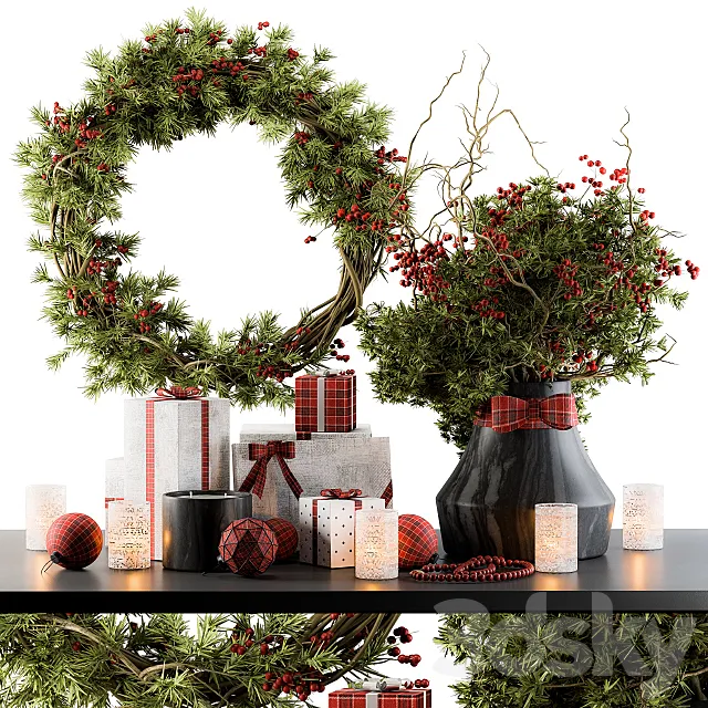 Christmas Decoration 16 – Christmas Green Bouquet with Gift 3D Model