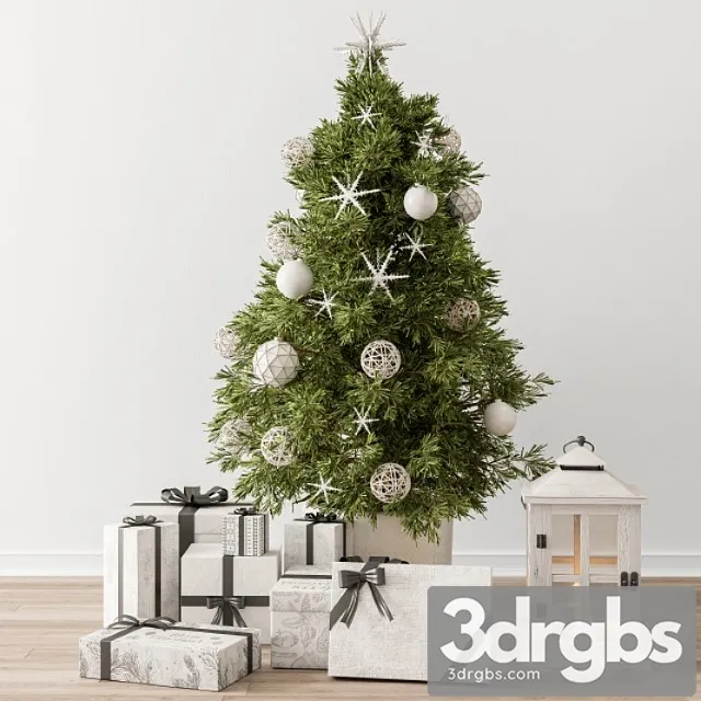 Christmas Decoration 23 Christmas White and Green Tree with Gift 3D Model Download