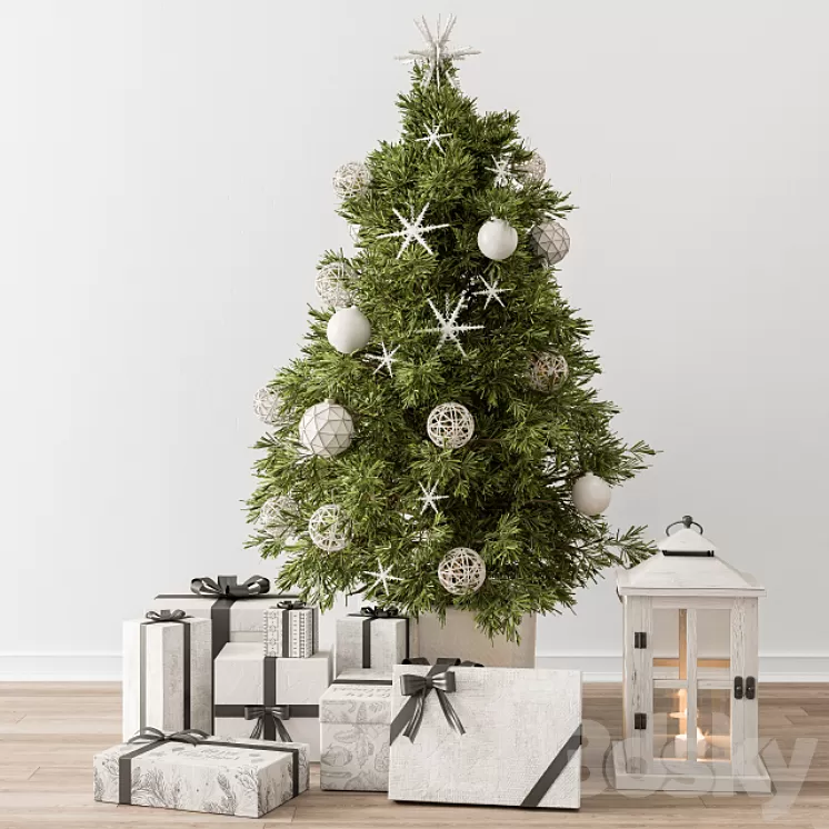 Christmas Decoration 23 – Christmas White and Green Tree with Gift 3D Model Christmas Decoration 23 – Christmas White and Green Tree with Gift 3D Model
