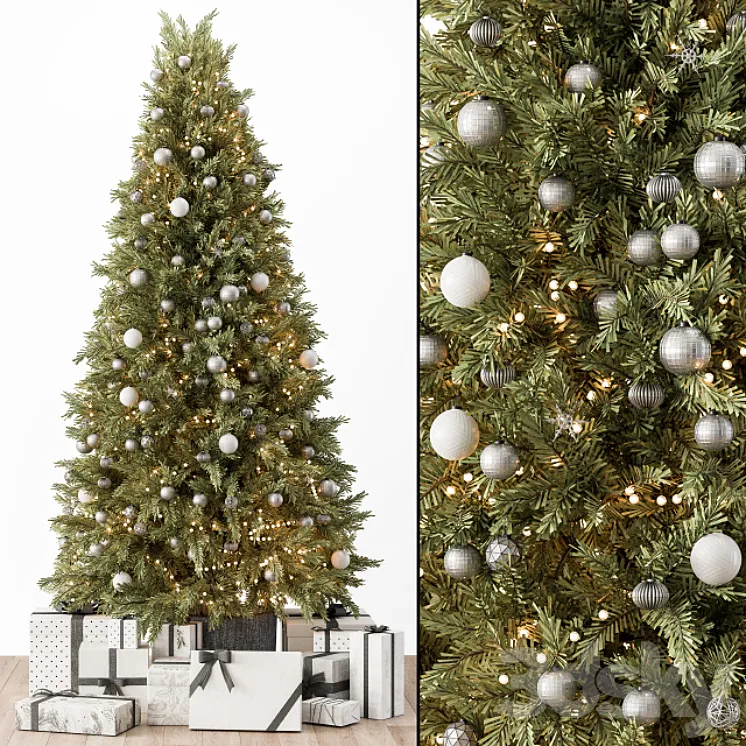Christmas Decoration 36 – Christmas Silver and Green Tree with Gift 3D Model Free Download