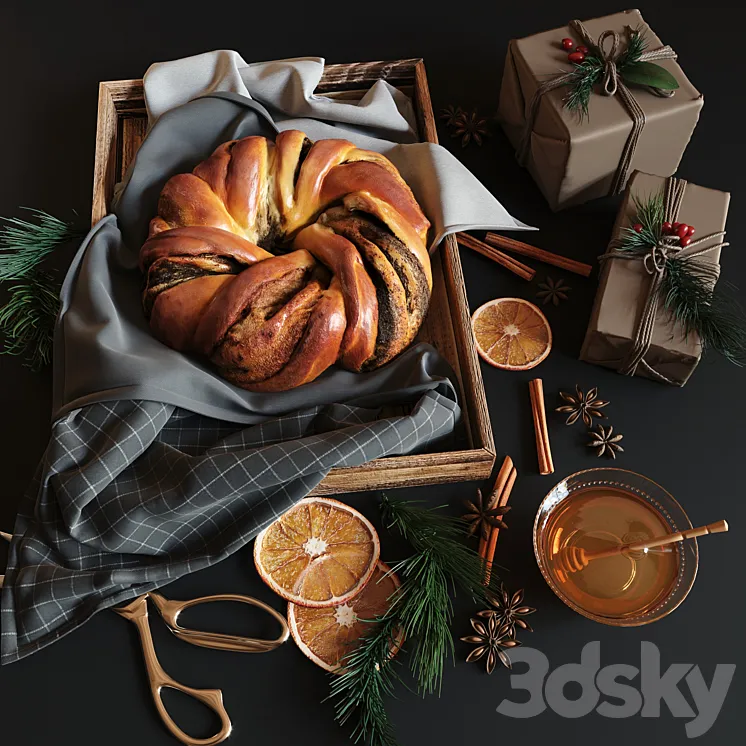 Christmas poppy seed roll 3D Model Free Download