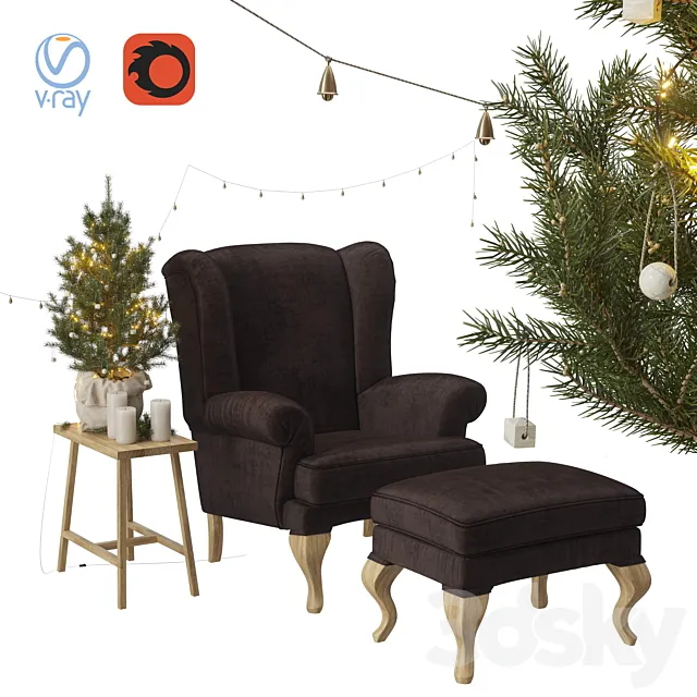 Christmas set spruce with chair and ottoman Hoffner 3D Model Christmas set spruce with chair and ottoman Hoffner 3D Model