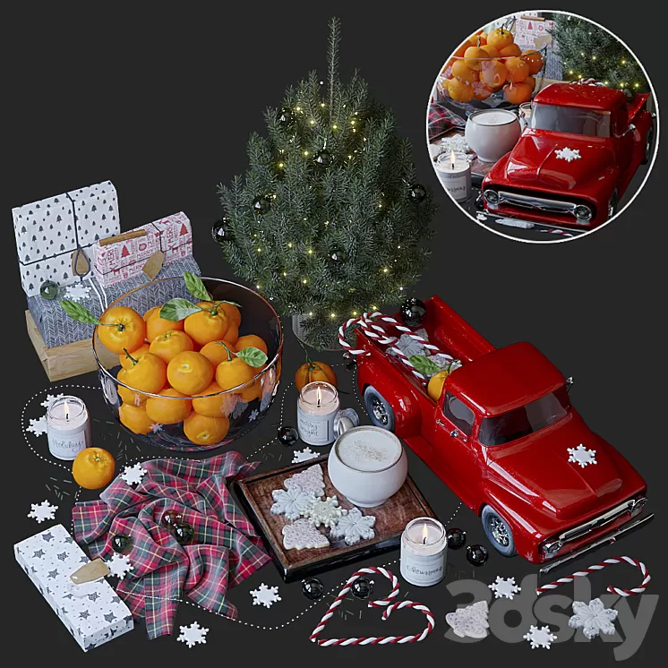 Christmas style decorative set 3D Model