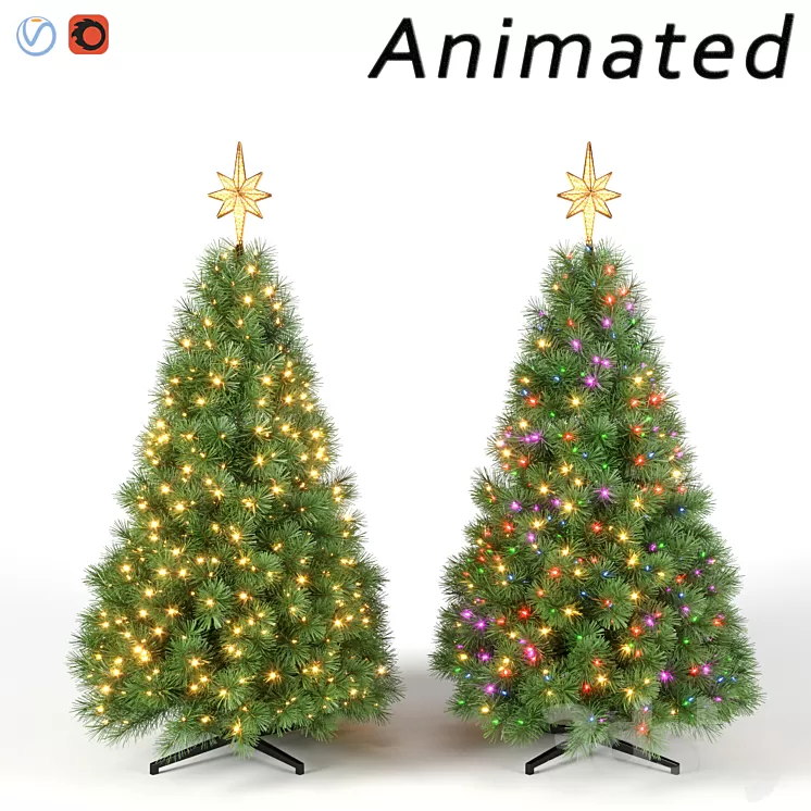 Christmas tree with animated lights Set 2 3D Model Free Download