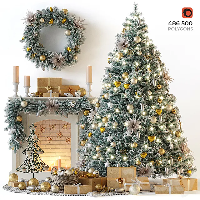 Christmas tree with fireplace 3D Model Christmas tree with fireplace 3D Model