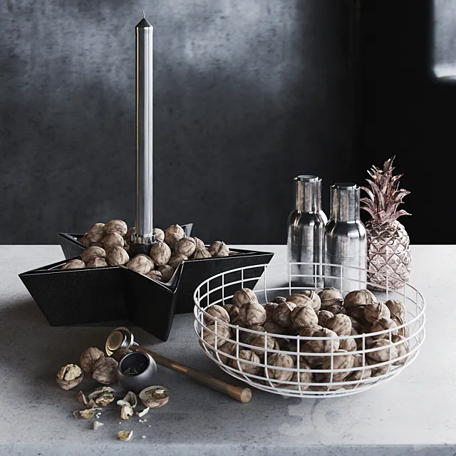 Christmas walnut decor set 3DModel Christmas walnut decor set 3DModel