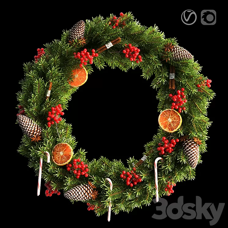 Christmas wreath 66cm 3D Model Christmas wreath 66cm 3D Model