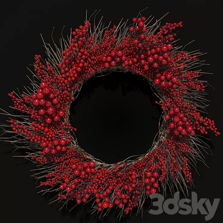Christmas wreath of twigs of rowan 3D Model