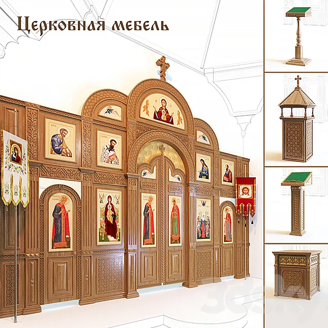 Church furniture 3D Model Church furniture 3D Model