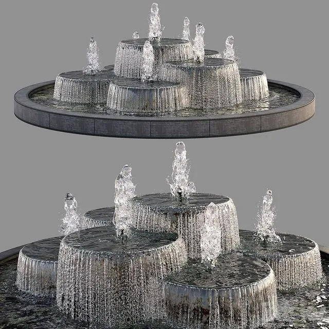 Circular Pond with Fountains 3D Model Circular Pond with Fountains 3D Model