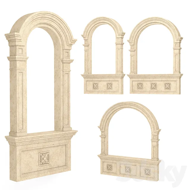 Classic arched window frames 4 sizes 3D Model