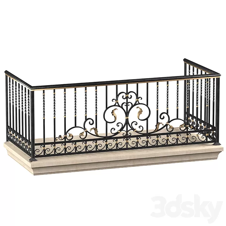 Classic balcony with wrought iron railing.Modern balcony Forged Fence 3D Model Free Download