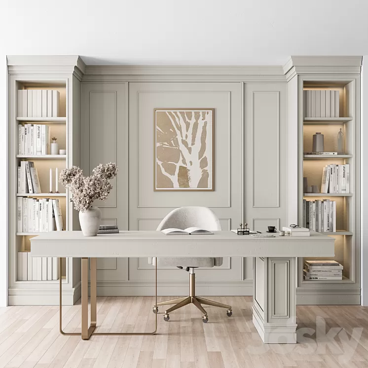 Classic Boss Desk and Library Set – Office Furniture 277 3D Model Free Download