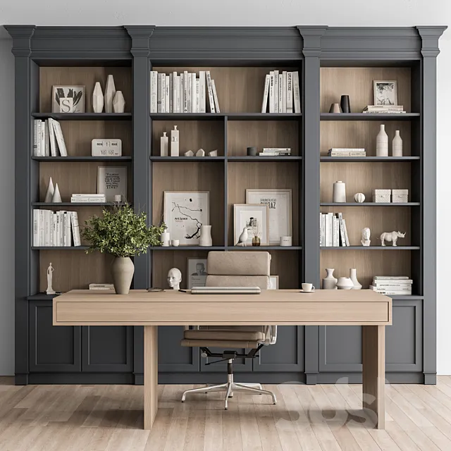 Classic Boss Desk and Library Set – Office Furniture 283 3D Model Classic Boss Desk and Library Set – Office Furniture 283 3D Model