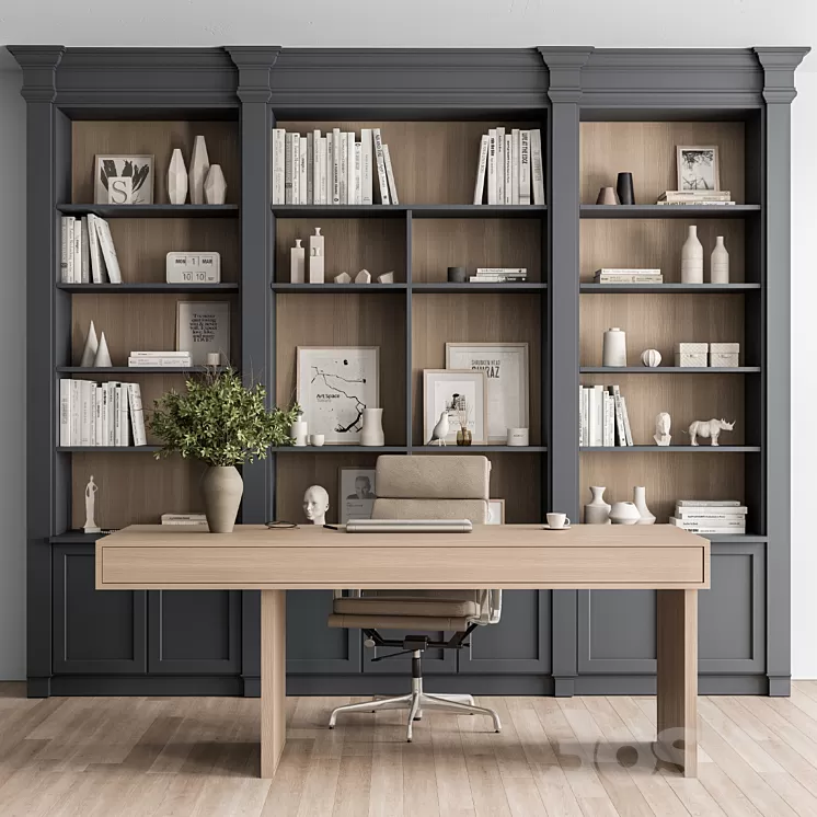 Classic Boss Desk and Library Set – Office Furniture 283 3D Model Free Download