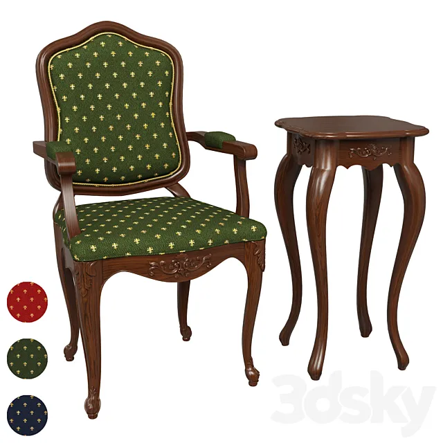 Classic carved chair 04_02 and side table 3D Model