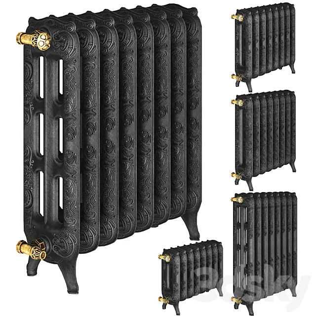 Classic Cast Iron Radiator Black Low-poly 3D Model