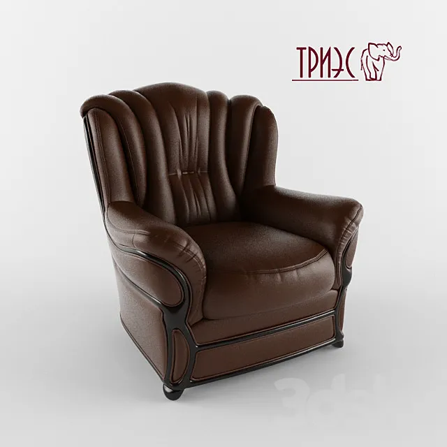 Classic chair made of genuine leather with wooden décor Diana 6 (Factory TRIES) 3D Model