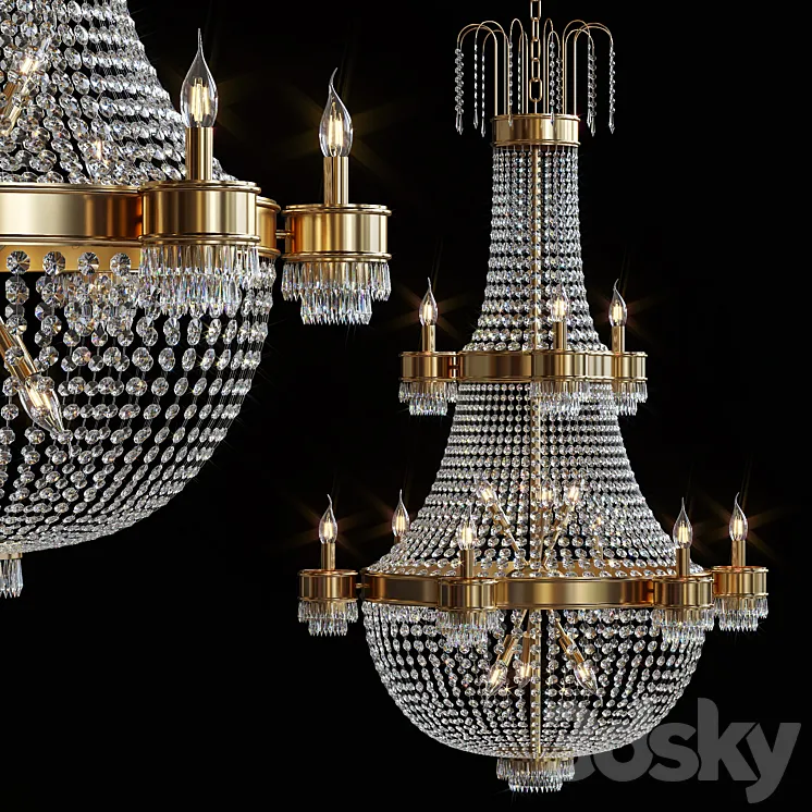Classic crystal chandelier Brass 29 3D Model Free Download