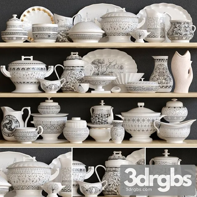 Classic Dinnerware Set With Porcelain Dinnerware Kitchen Accessories 3D Model Download