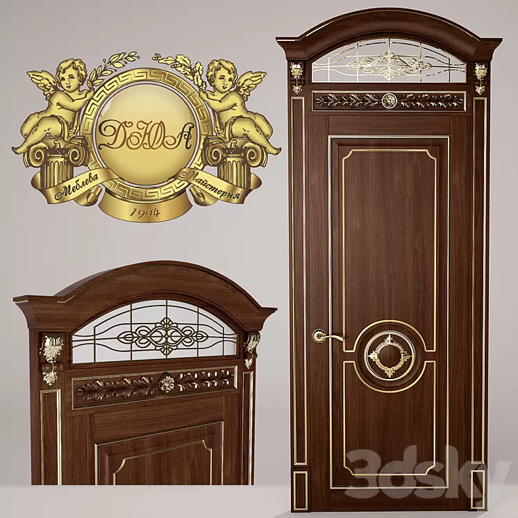 Classic door with carvings and gold patalyu 3D Model
