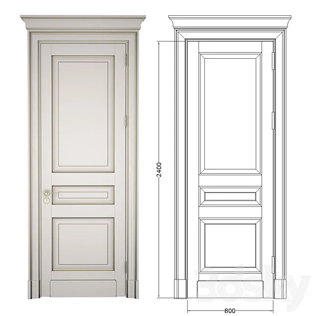 Classic door with cornice + 2D DWG File 3D Model